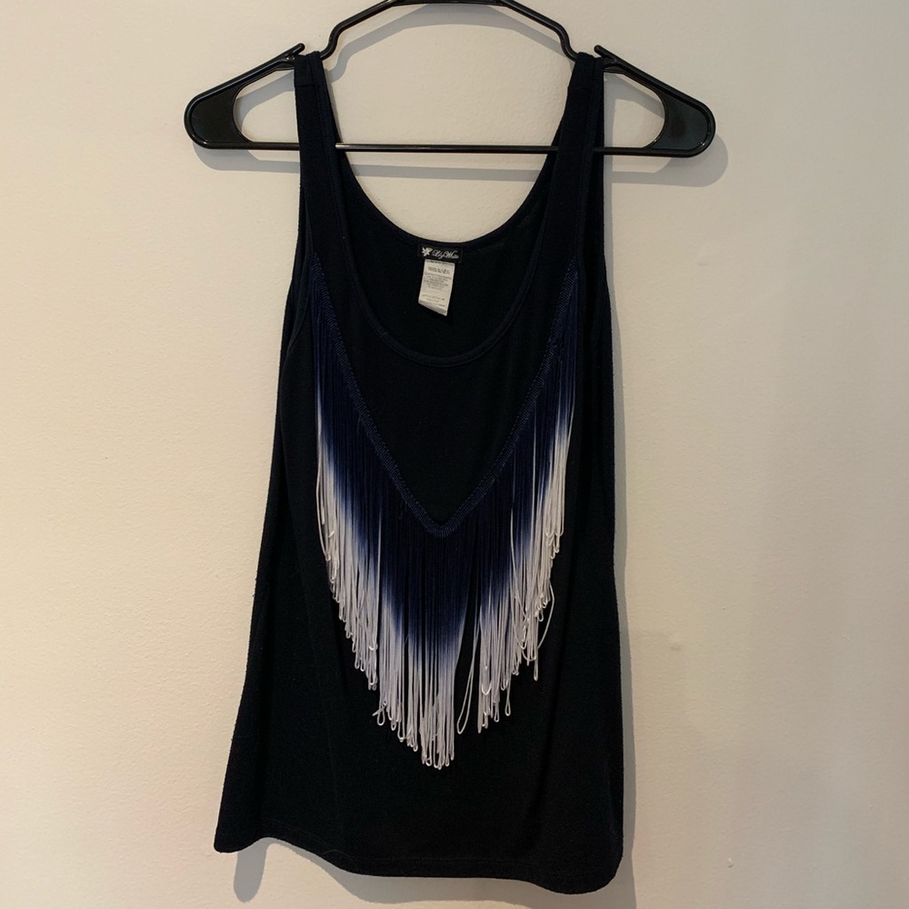 Blue tie dye fringe tank top